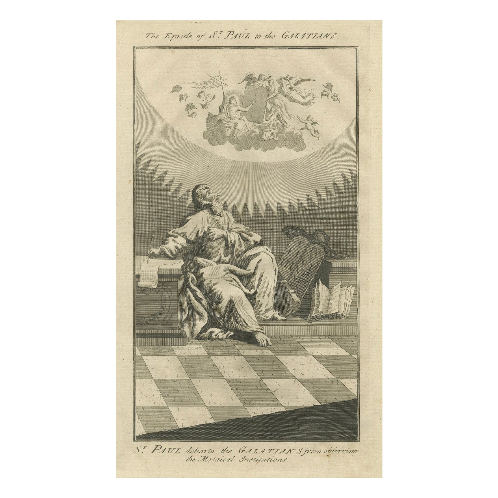 Paul aux Galates - Rejet de la loi mosaïque, Gravure ancienne c.1735