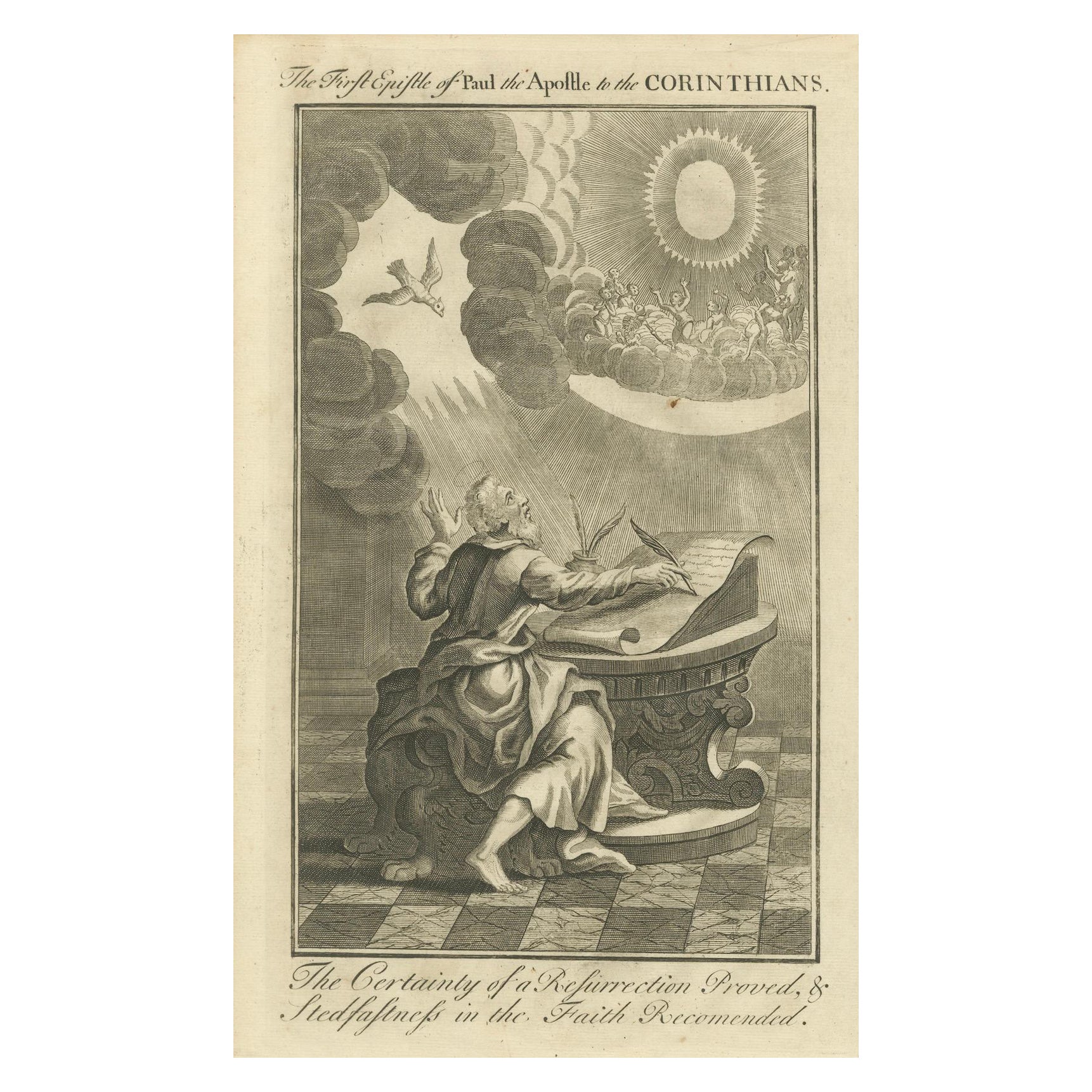 Paul aux Corinthiens - Résurrection prouvée, gravure ancienne c.1735