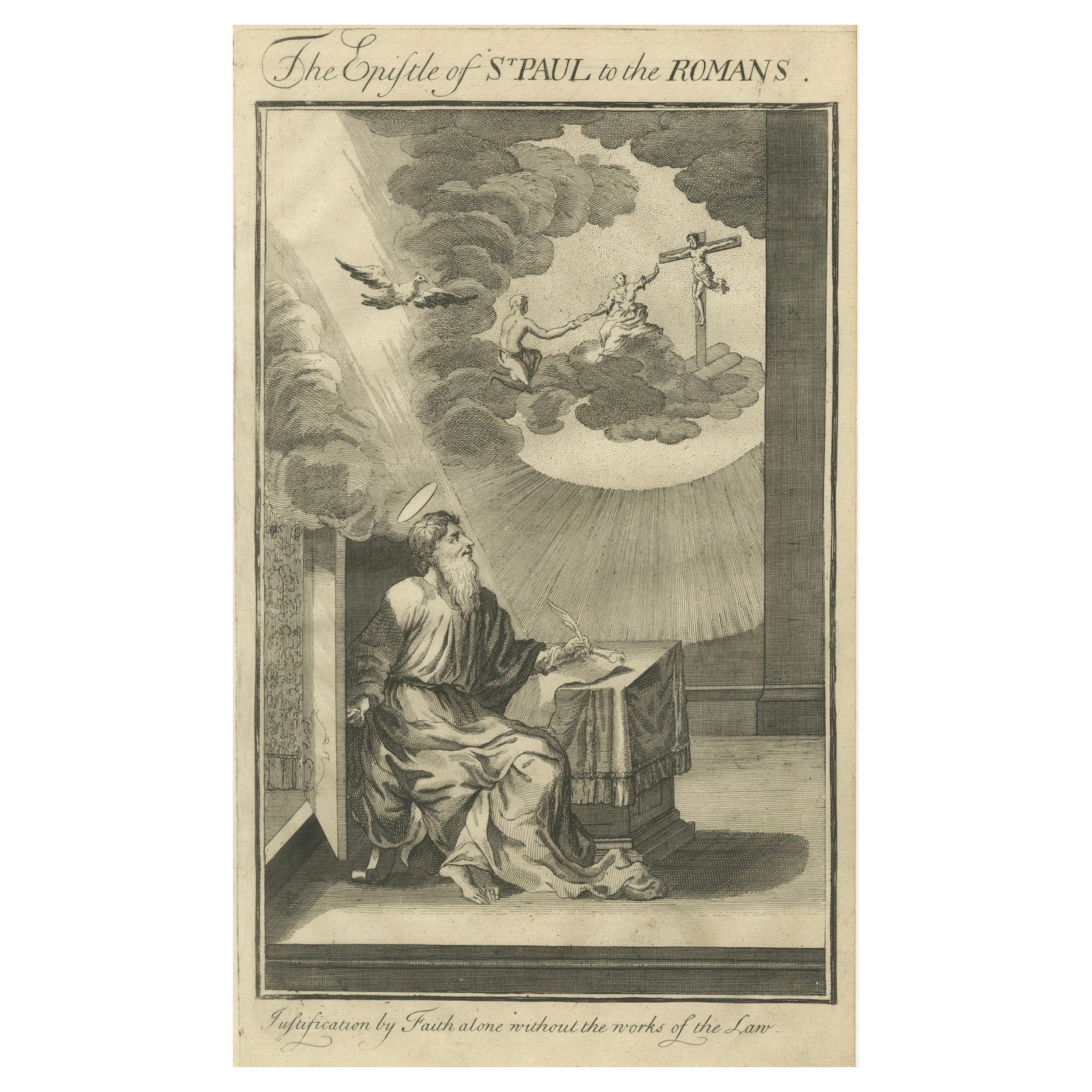 Paul aux Romains - La justification par la foi, Gravure ancienne c.1735