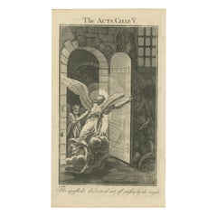 Apostel von Engeln befreit - Apostelgeschichte V Antiker Kupferstich um 1735