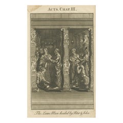 Antique Peter & John Heal the Lame Man – Acts III Engraving c.1735