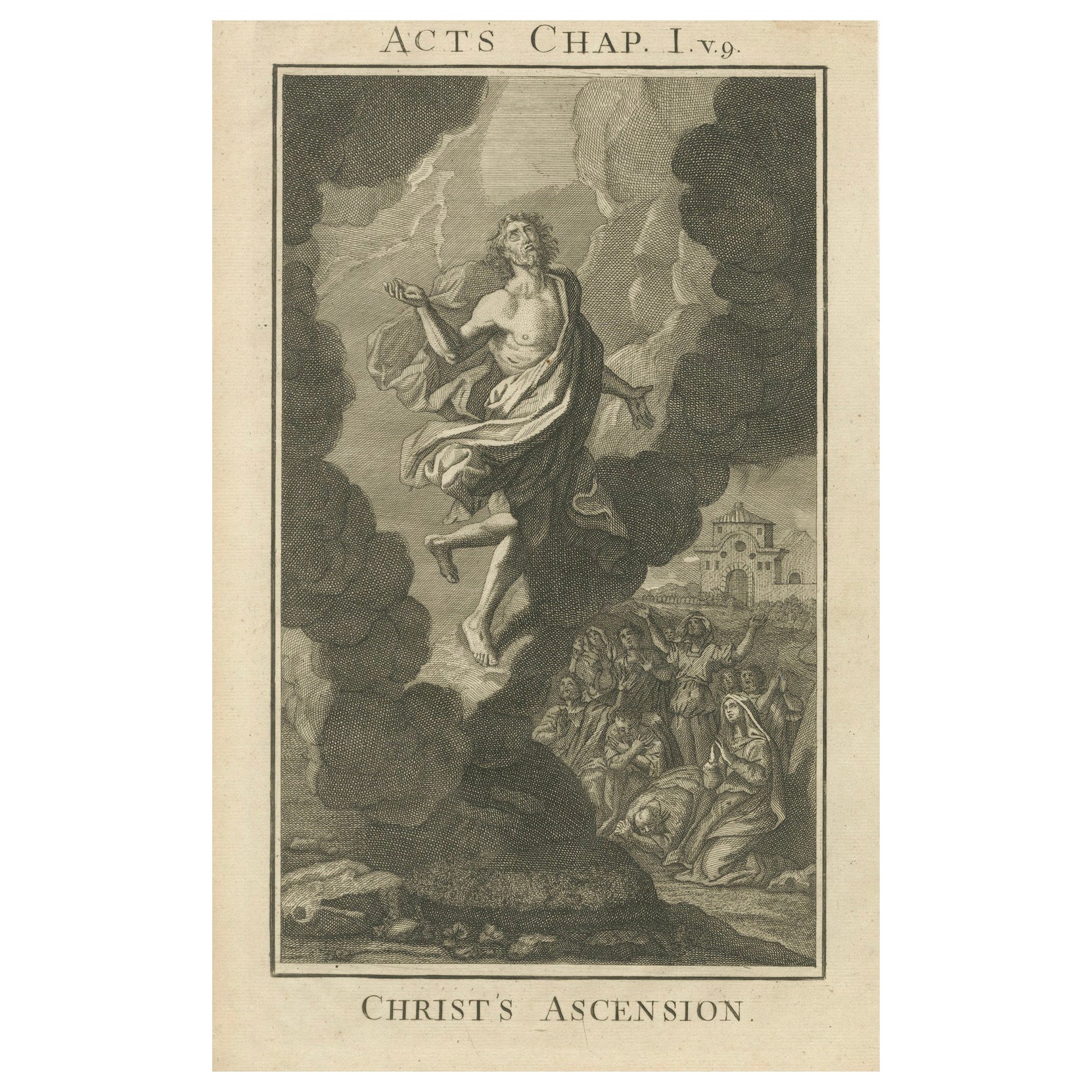 Gravure de l'Ascension du Christ - A.I C. Scène de l'Ascension c.1735