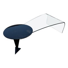 1990s Postmodern Glass Waterfall Sculptural Black Circular Wood Coffee Table