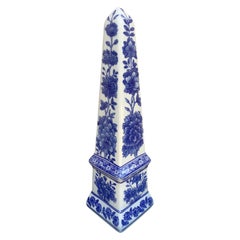 Neoclassical French Country Porcelain Blue and White Obelisk