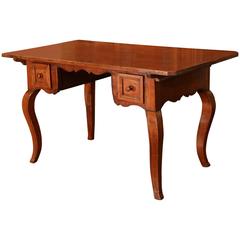 19th Century Country French Carved Walnut Desk Writing Table with Drawers