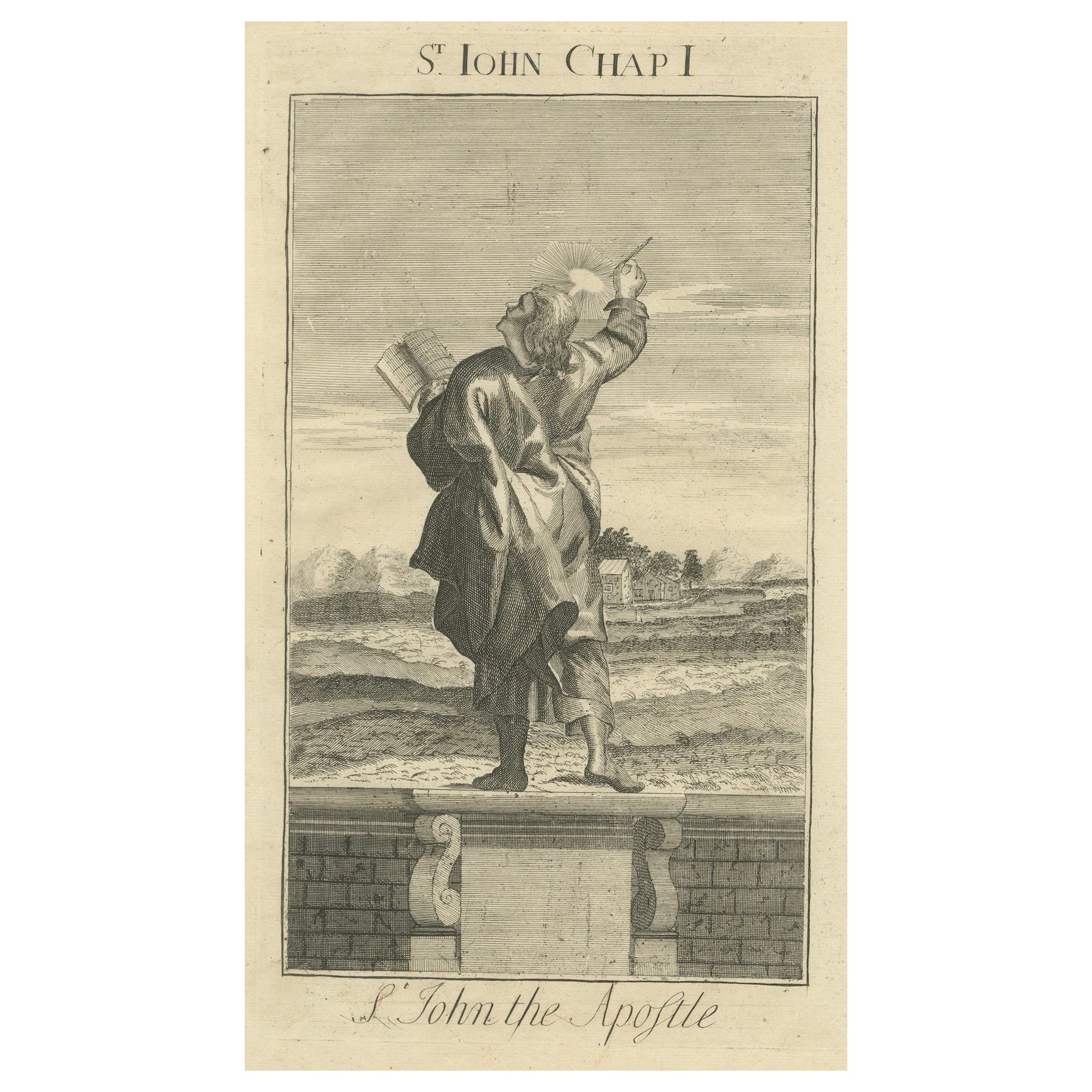 Gravure St. John Apostle - John I Evangelist with Gospel c.1735