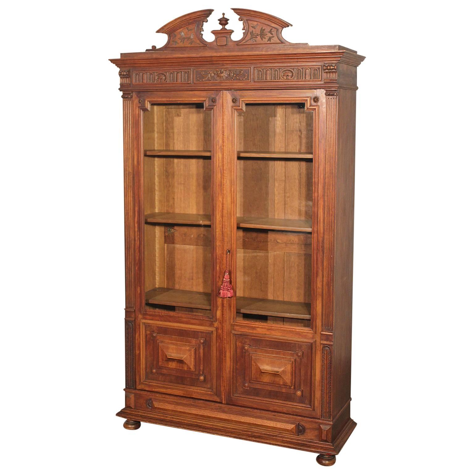 Antique Eastlake Victorian Walnut Bookcase Display Case