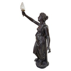 Life Size Antique Art Nouveau Floor Lamp in Spelter