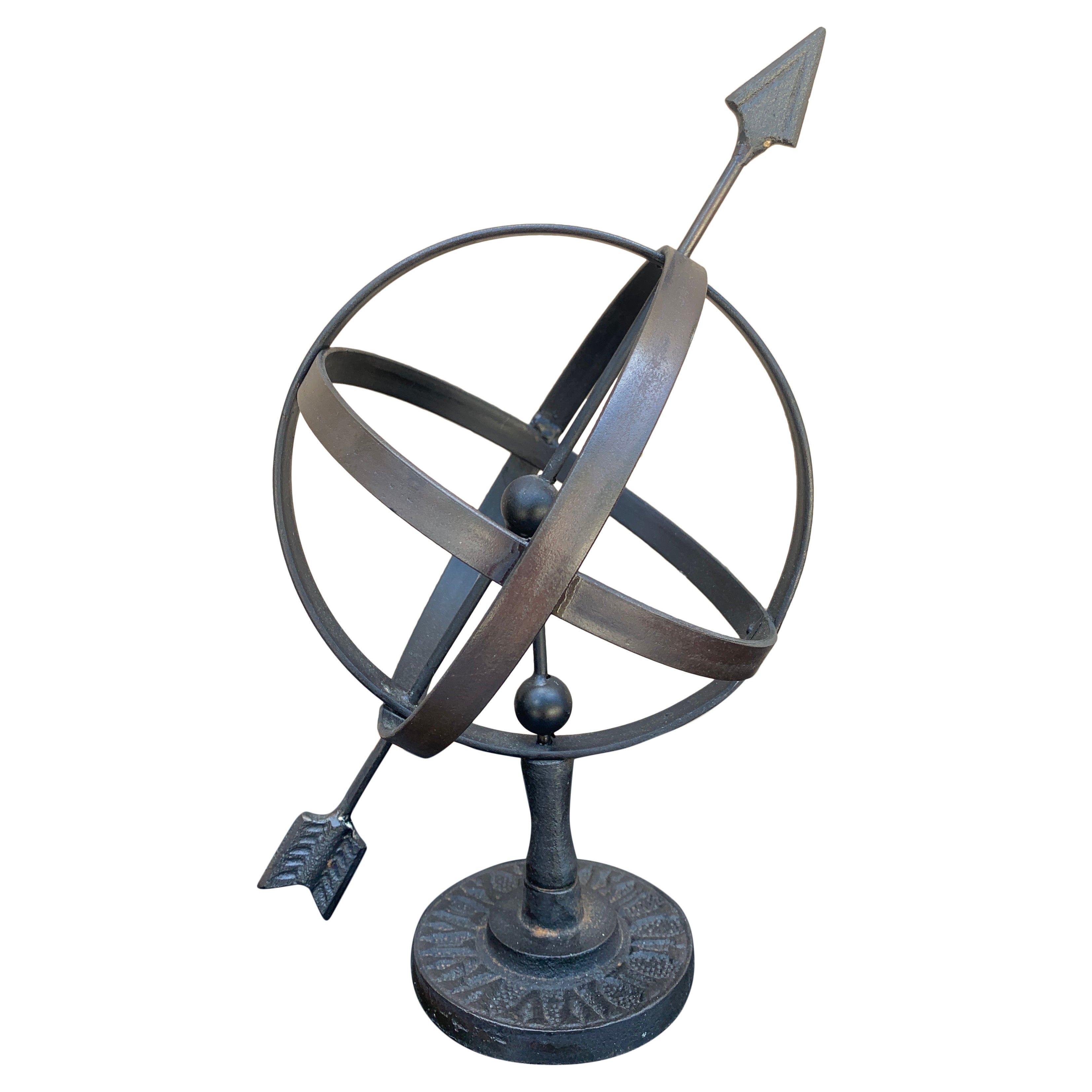 Vintage English Country Iron Verdigris Garden Armillary Sundial