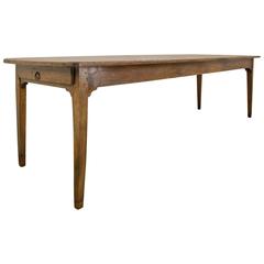 Long Antique Cherry Farm Table, Drawer at One End, Bread Slide at the Other