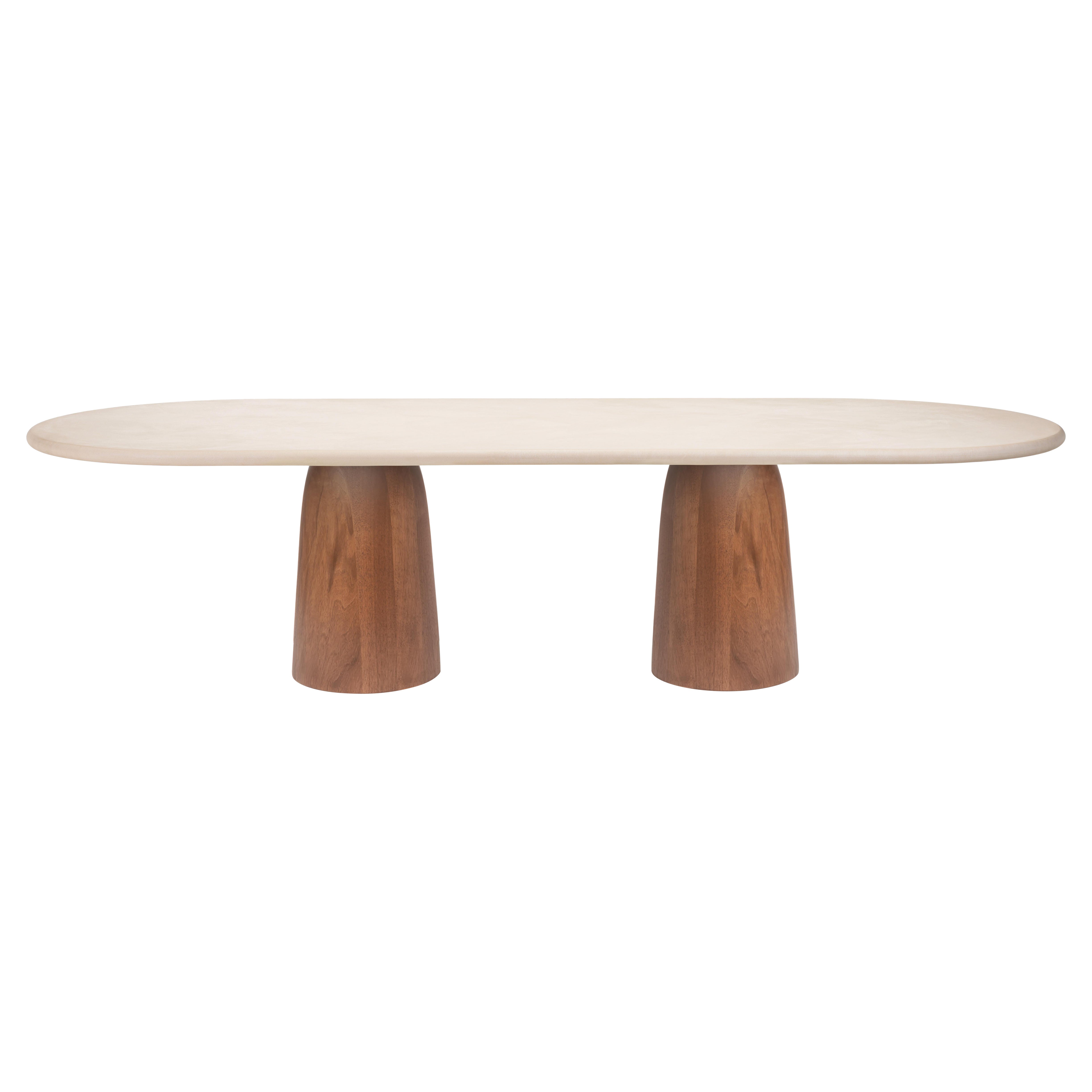Table en plâtre avec base en bois de noyer "Menhir" 260cm par Isabelle Beaumont en vente