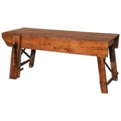 Used Primitive Industrial Farmhouse Style Dining Table Workbench with Wood Vise Leg