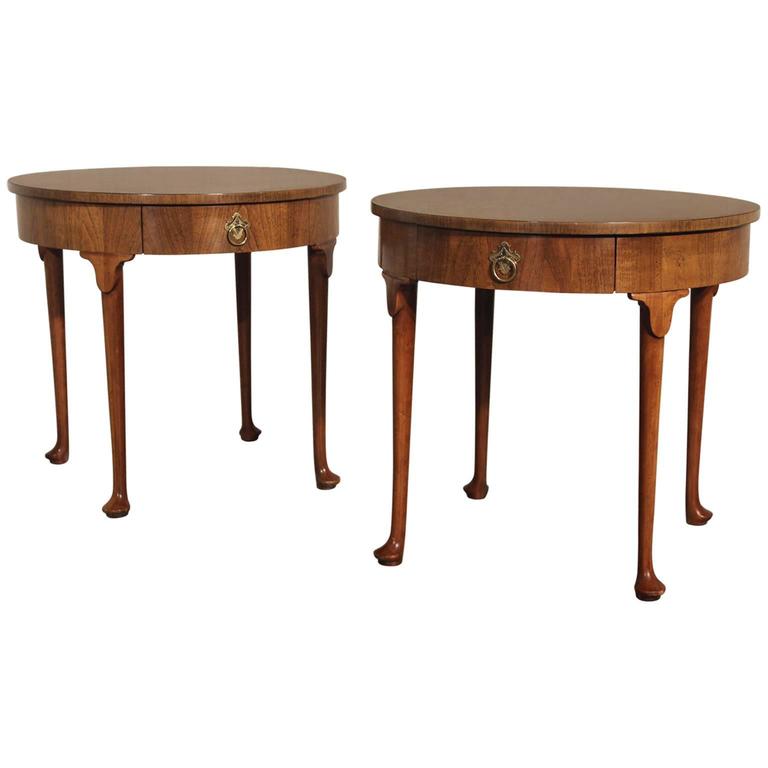 Vintage Pair of Baker Style Round End Tables from Old World