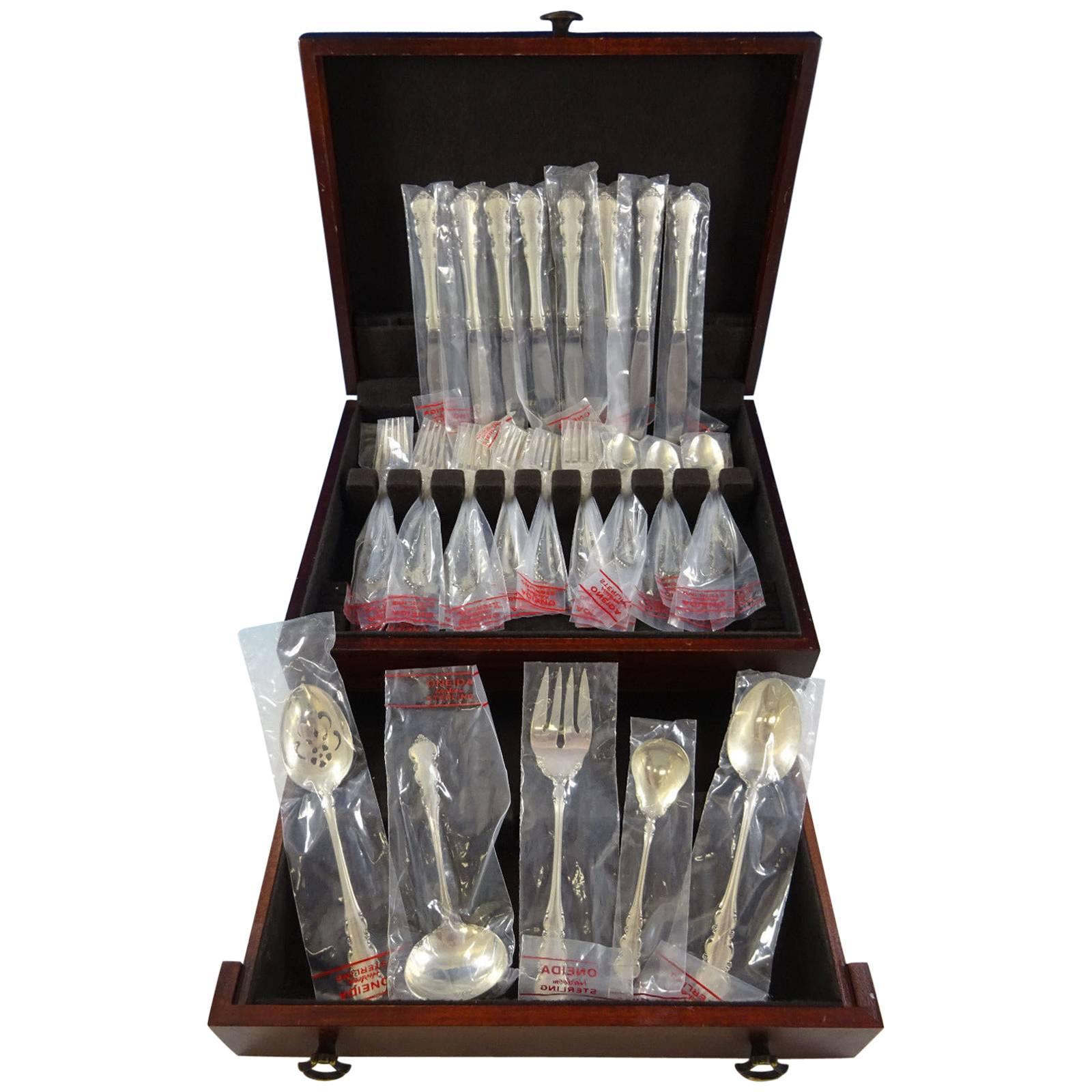 Martinique by Oneida Sterling Silver Flatware Set for Eight Service 37 Pieces For Sale