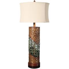 Marcello Fantoni for Raymor Torch-Cut Copper Brutalist Table Lamp Mid Century