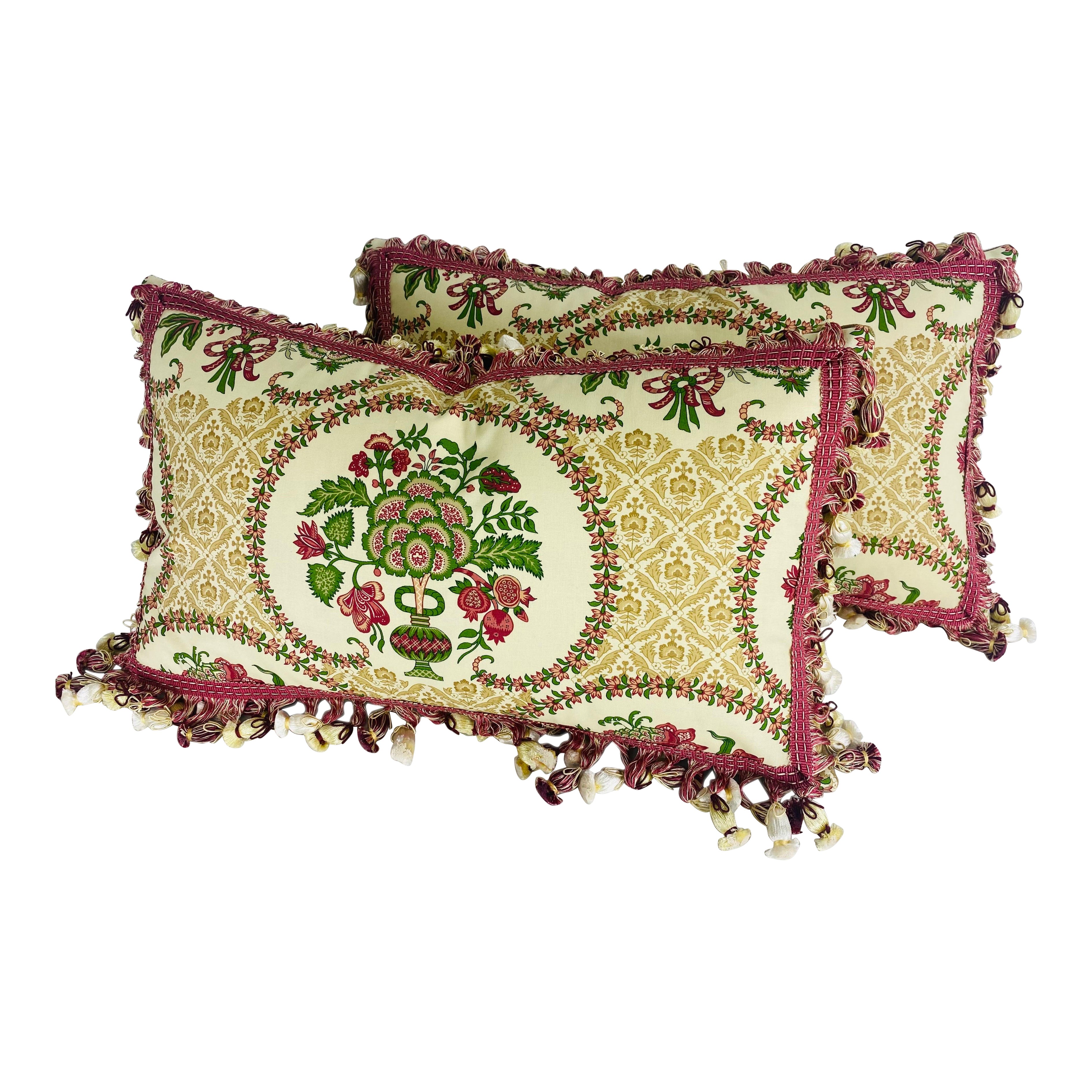 Cuscini con nappe a stampa floreale Brunsschwig + fils d'epoca, una coppia in vendita