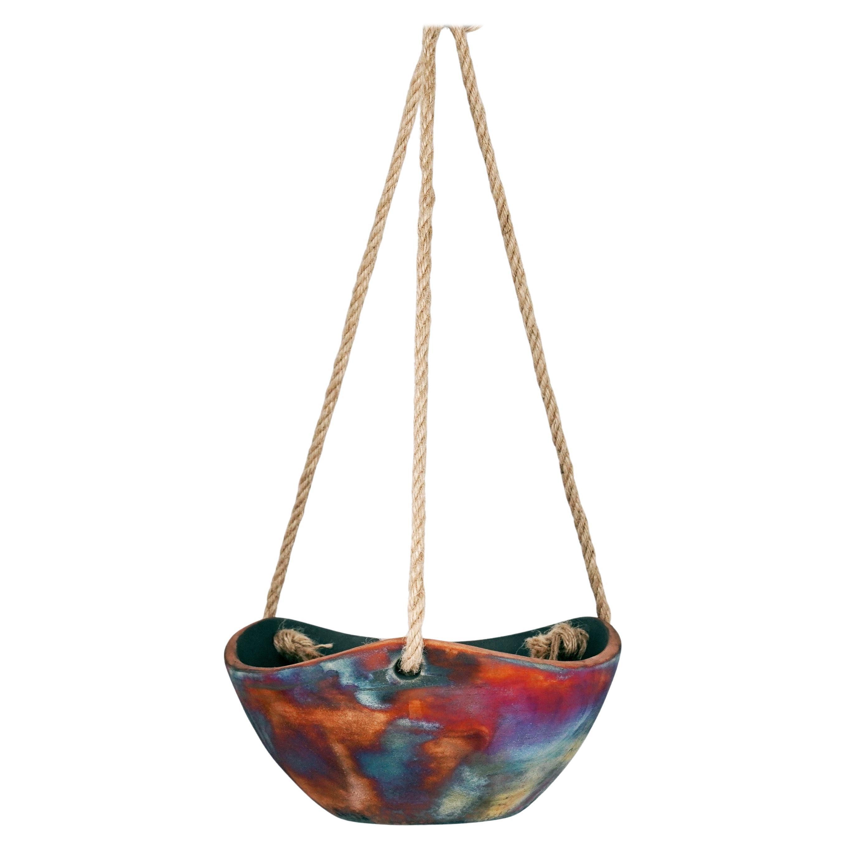 Niwa Indoor Hanging Planter Raku Pottery, Full Copper - Small, Handmade Ceramic