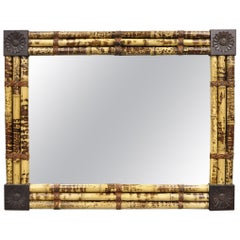 Hollywood Regency Large Bamboo Wood Frame Tropical 54" Rectangular Wall Mirror