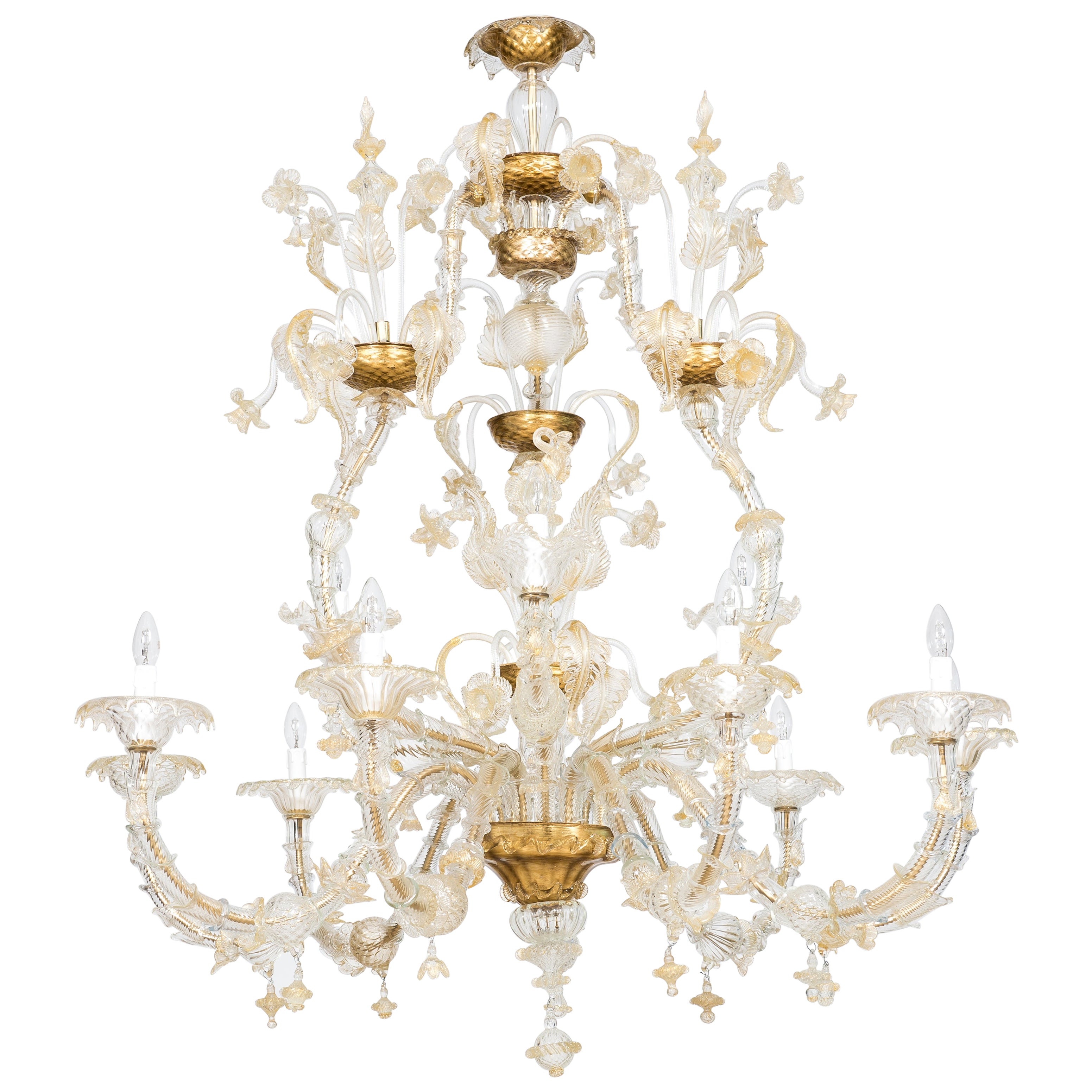 Lampadario in vetro di Murano color oro di Giovanni Dalla Fina anni '80 in vendita