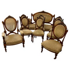 Exhibition Quality Antique Victorian Carved  Walnut 9 Piece Suite