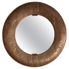 Sculptural Hammered Copper Mirror Attributed to Angelo Bragalini"