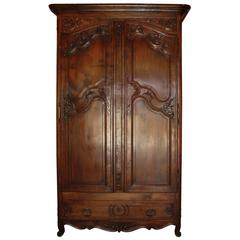 19th Century French Walnut Armoire with Single Drawer