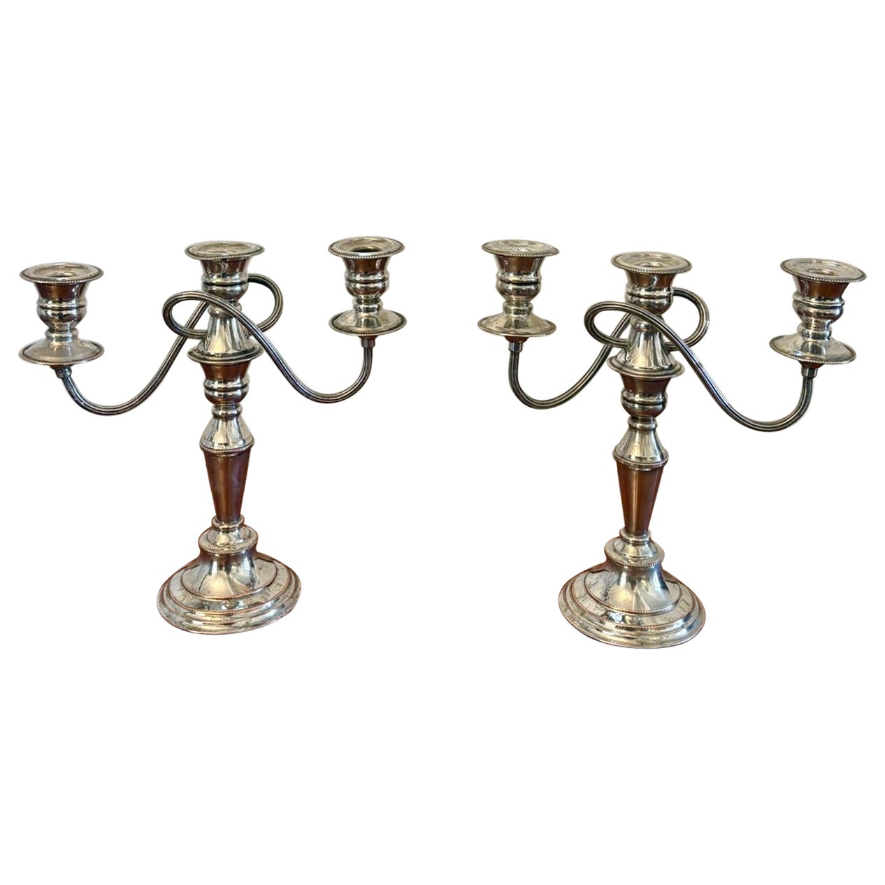 Paar antike versilberte Kandelaber in edwardianischer Qualität im Angebot