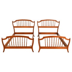 Stickley Brothers Antique Victorian Carved Maple Twin Size Faux Bamboo Beds