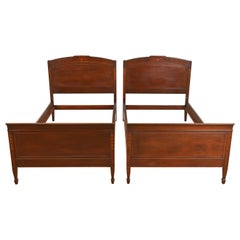Kindel Furniture Style Federal Mahogany Inlaid Marquetry Twin Beds, Pair
