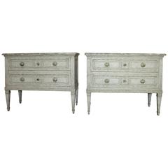 Pair of Louis XVI Painted Commodes with Faux Marble Top