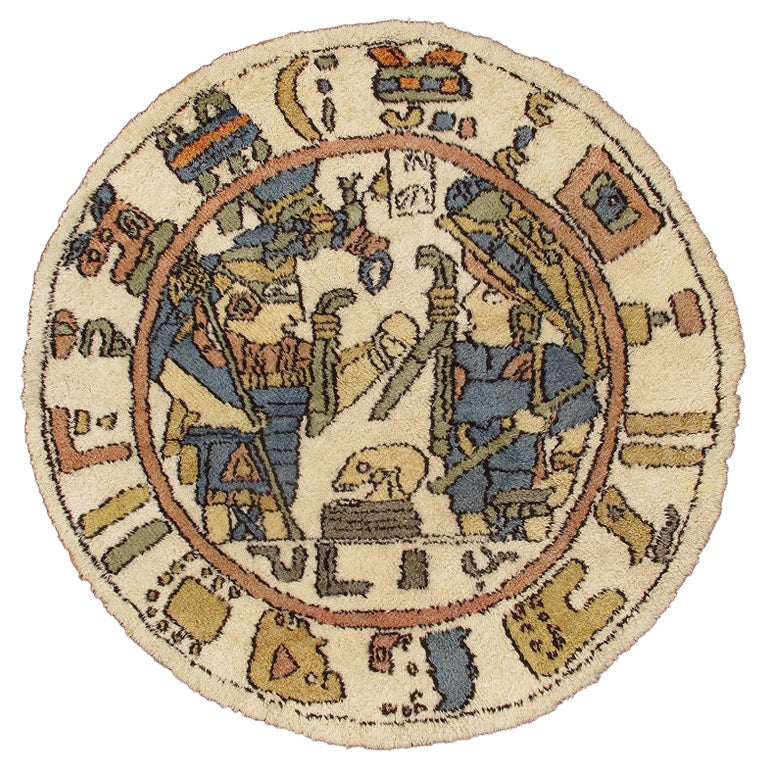 Großer runder Stammeskunst-Vintage-Teppich, wahrscheinlich aus Südamerika oder Skandinavien im Angebot