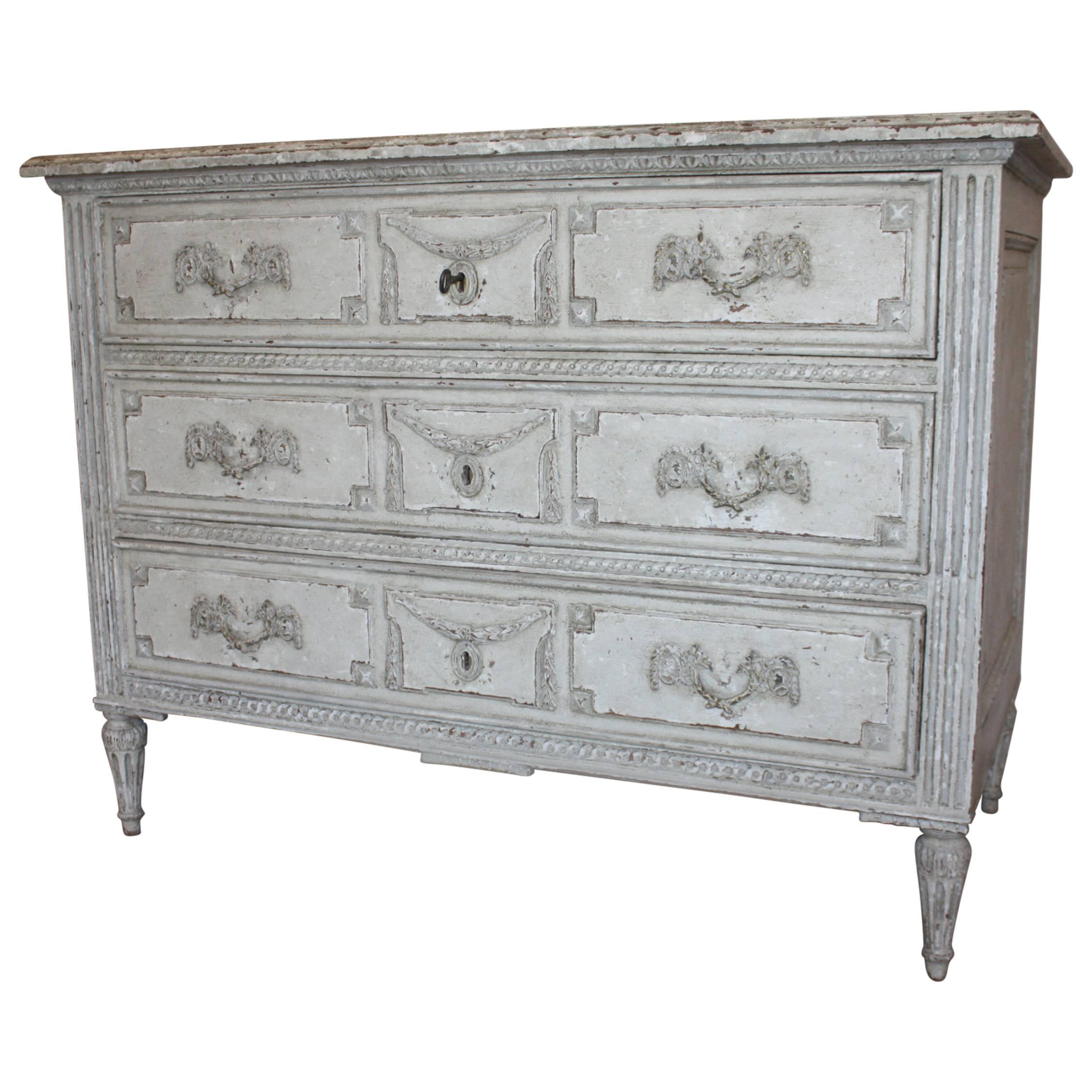 Louis XVI Painted Commodes with Faux Marble Top