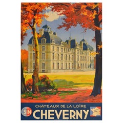 Original Vintage Train Travel Poster Cheverny Loire Valley Castles France SNCF