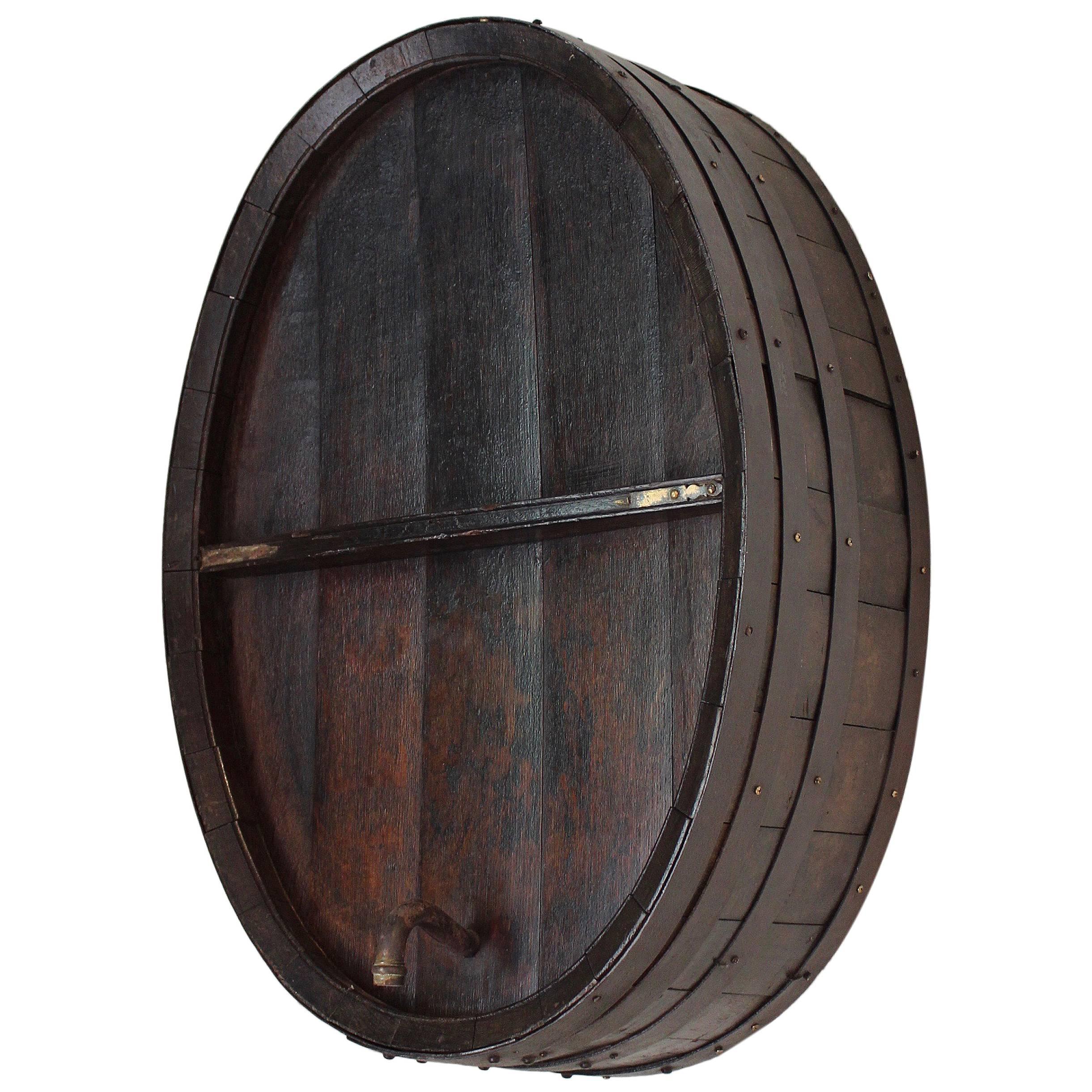 Antique French Iron Banded Wine Barrel as Wall Decor, circa 1900