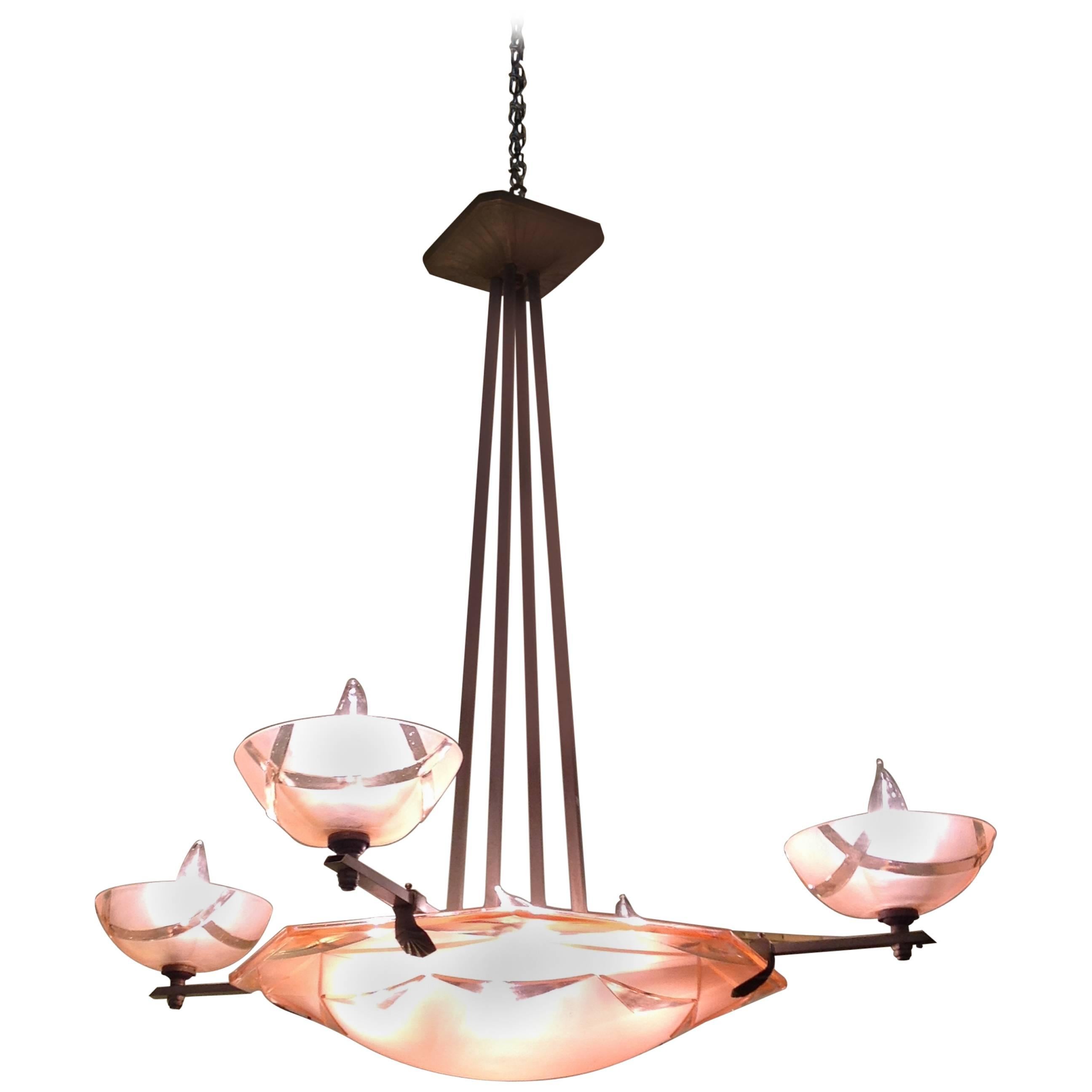 Signed Degue French Art Deco Chandelier from the, 1930s For Sale