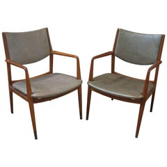 Vintage Pair Walnut and Shagreen Leather Armchairs by George Reinoehl for Stow & Davis