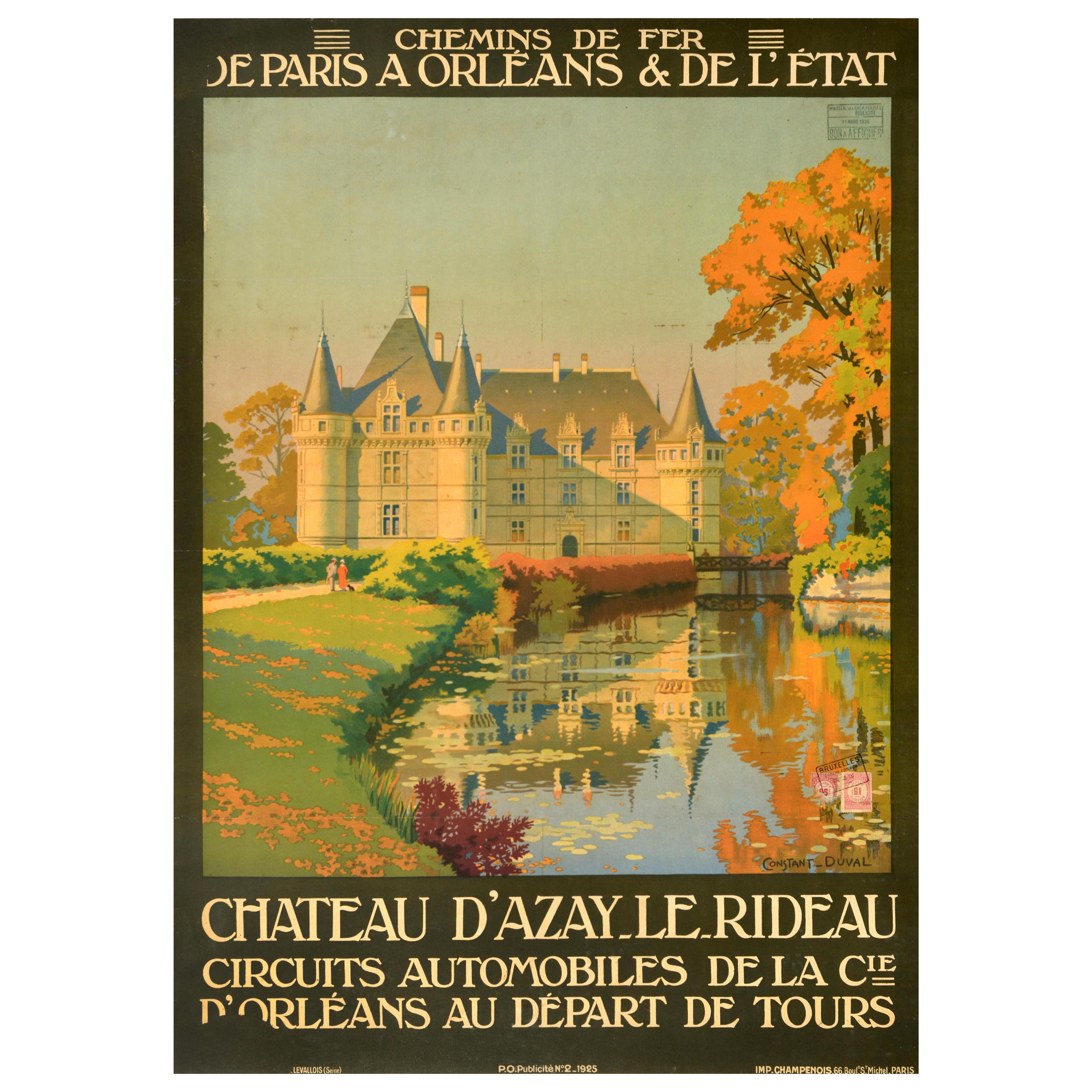 Original Antique French Railways Travel Poster Chateau D'Azay Le Rideau Francia