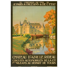 Original Antique French Railways Travel Poster Chateau D'Azay Le Rideau France