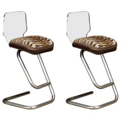 Pair of Lucite and Chrome Barstools by Luigi Bardini for Miniforms Italy, 1970s