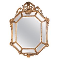 19th Century Large French Octagonal Carved Gold Leaf Mirror