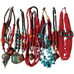 Vintage Lot of Ten Handmade Tibetan Necklaces