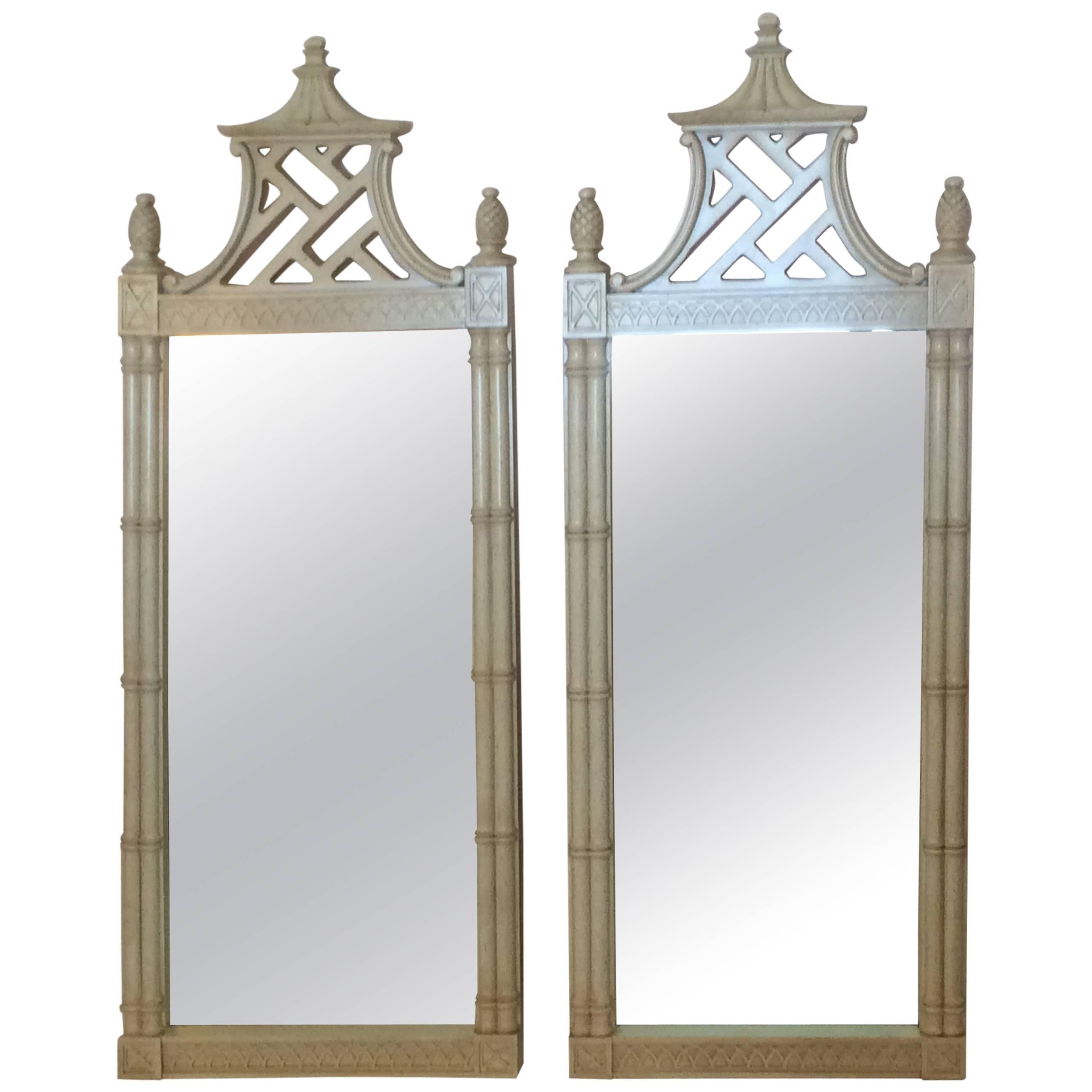 Pair Pagoda Wall Mirrors, NEWLY LACQUERED Chinese Chippendale Chinoiserie