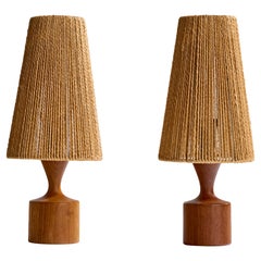 Swedish Designer, Table Lamps, Teak, Jute, Sweden, 1960s