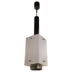 Lampadario Stilnovo Ottone Vetro Opalino 1950 italia