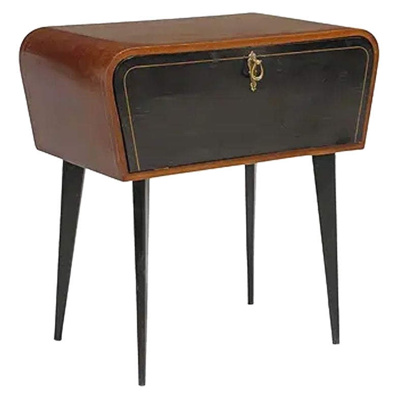 Italian Mid Century Mahogany Side Table with Ebonized Front For Sale