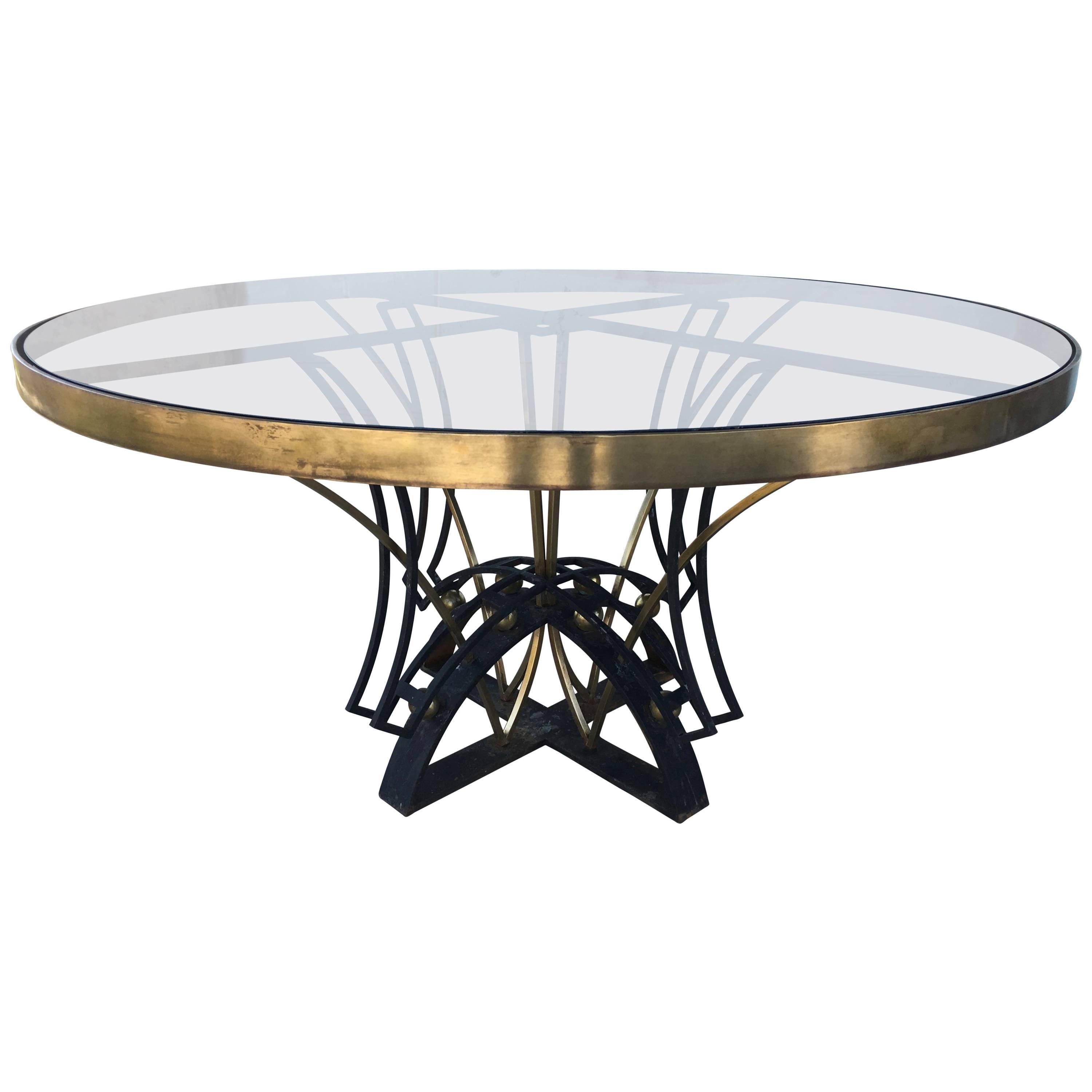 Superb Iron and Brass Round Dining Table by Arturo Pani, Mexico City circa 1950s For Sale