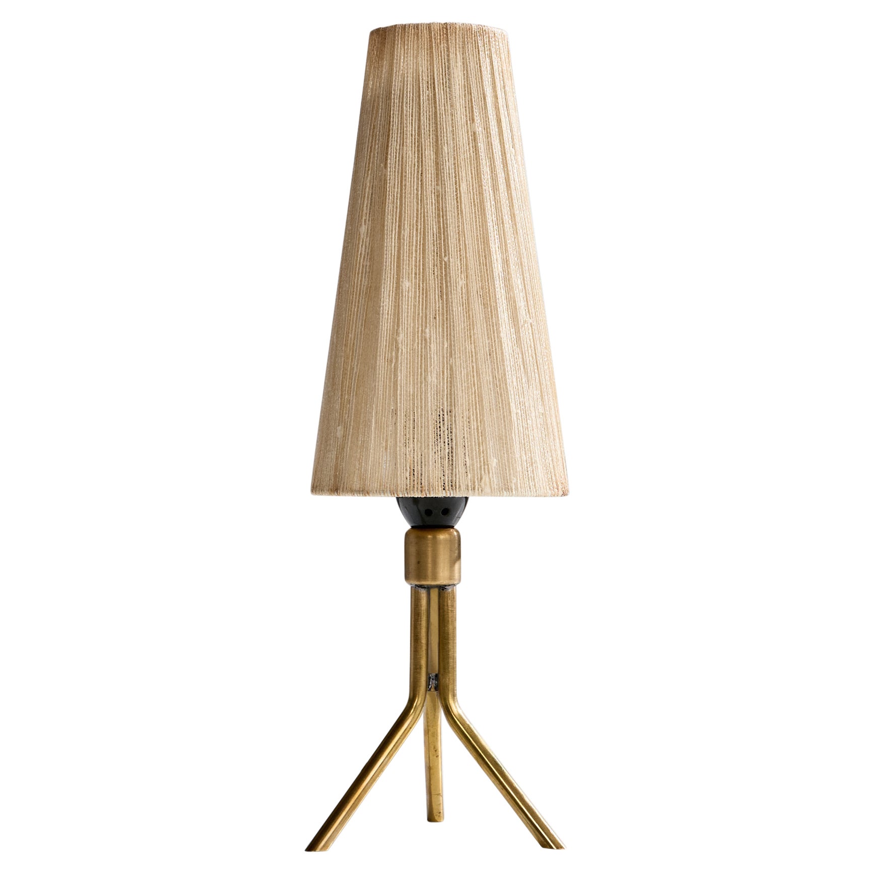 Swedish Designer, Table Lamp, Brass, Fabric, Sweden, 1950s For Sale