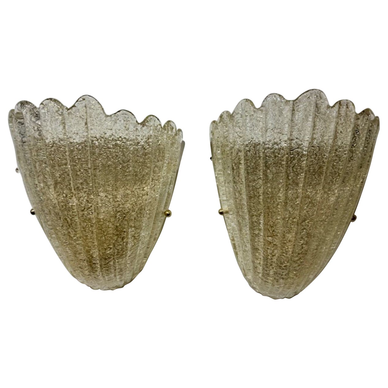 Pair of Modern Gold "Granola" Glass Shell Sconces For Sale