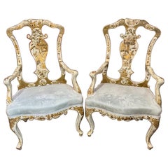 Poltrone Chinoiserie inglesi del XIX secolo laccate color crema