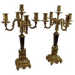 French 19th Century, Louise XIV, Four-Arm Gilded Candleholder